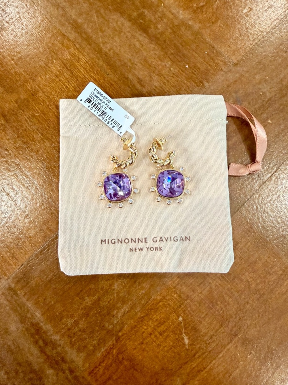 Mignonne Gavigan Greenwich Hoop Earrings with Purple Gemstone - Picture 2 of 5